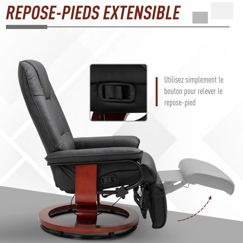 Poltrona relax reclinabile ¨C Xylo ¨C tessuto similpelle nero con poggiapiedi girevole 360¡ã