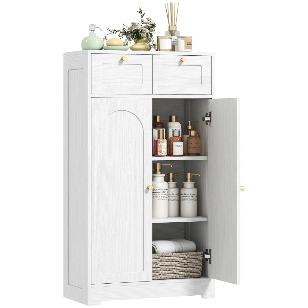 Mobile da bagno armadietto con 2 cassetti ante e ripiani regolabili ¨C Zephmum ¨C Bianco 60x30x108 cm