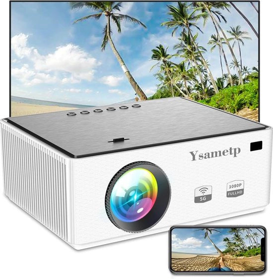 Proiettore Mini Full HD 1080P 5G + WiFi 8000L per Home Cinema con Stick TV/Telefono/PS5