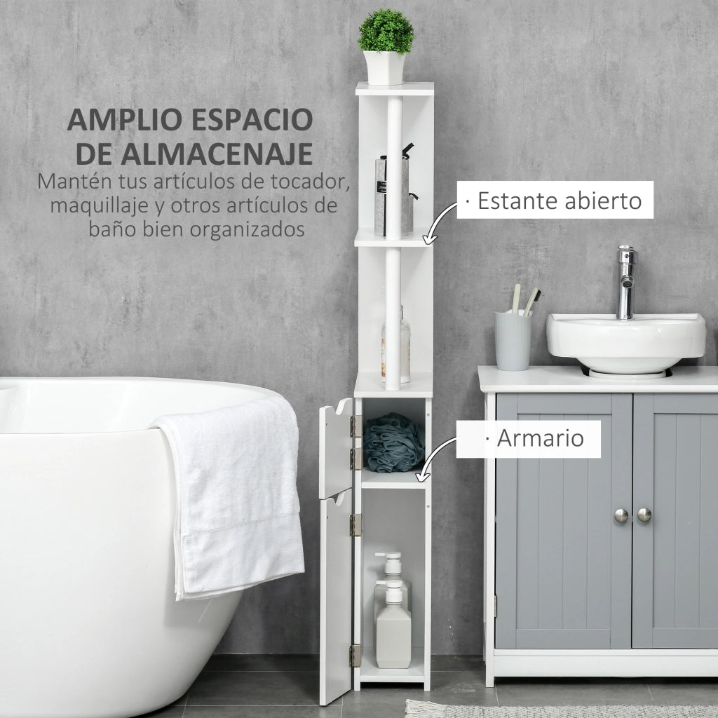 Armadietto Bagno con Ante e Ripiani Aperti ¨C Zephmum ¨C Bianco 15.2x29.8x118 cm
