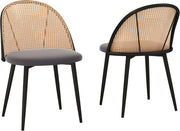 Set di 2 sedie da pranzo in rattan, da cucina senza braccioli con schienale intrecciato e gambe in metallo, da ristorante, portata fino a 150 kg, sedie imbottite in rattan