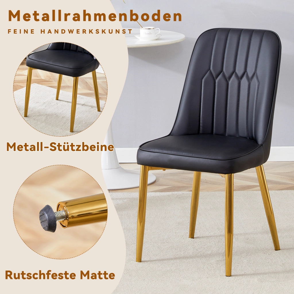SEDIA DA PRANZO Moderna in PU Nero e Metallo Oro, 89 cm
