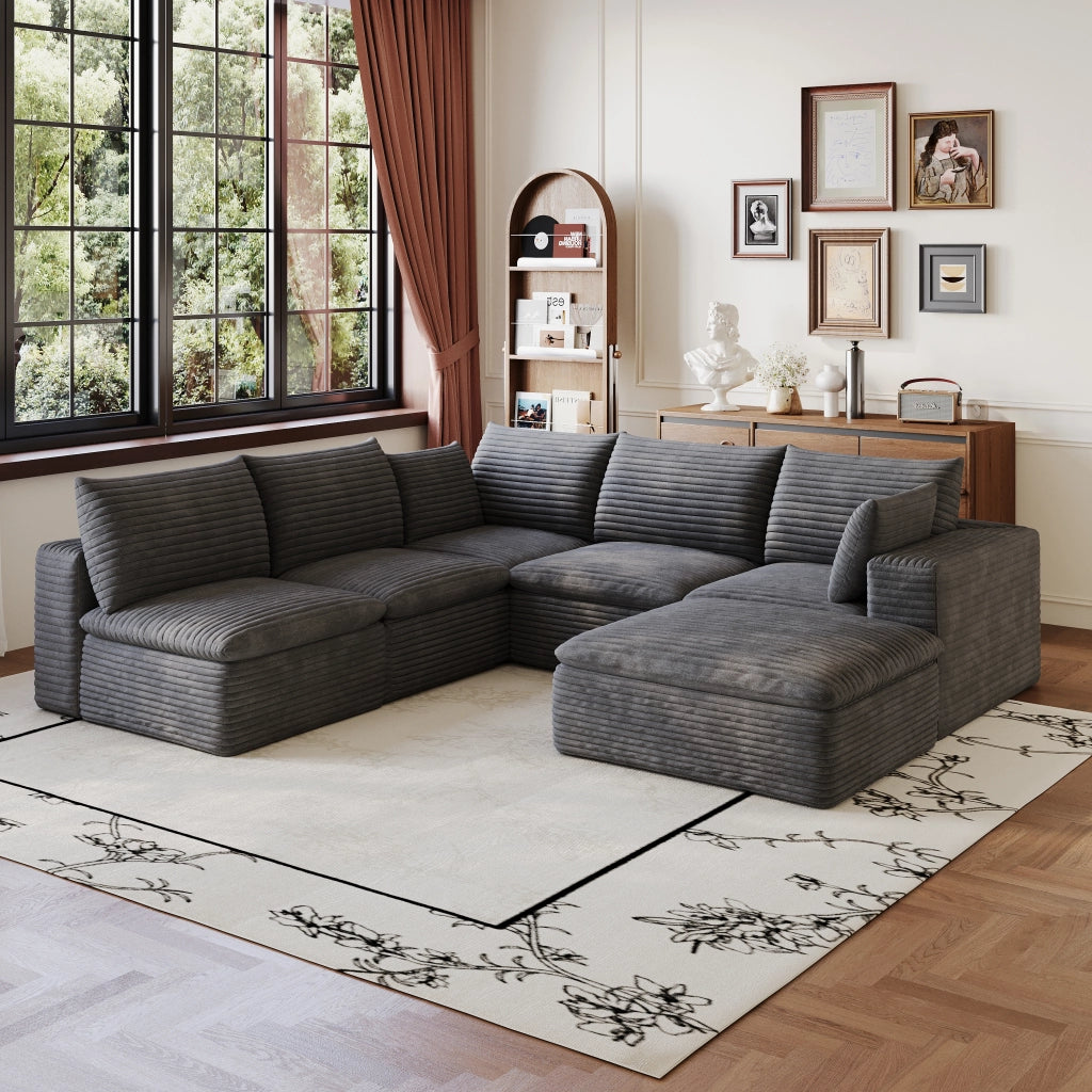 Divano Cloud 3 Posti in Velluto a Coste ¨C MINIMAL ¨C Grigio Scuro, Imbottito, Sfoderabile