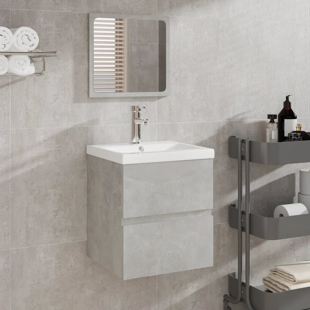 Mobile da Bagno con Specchio Grigio Cemento Legno Multistrato
