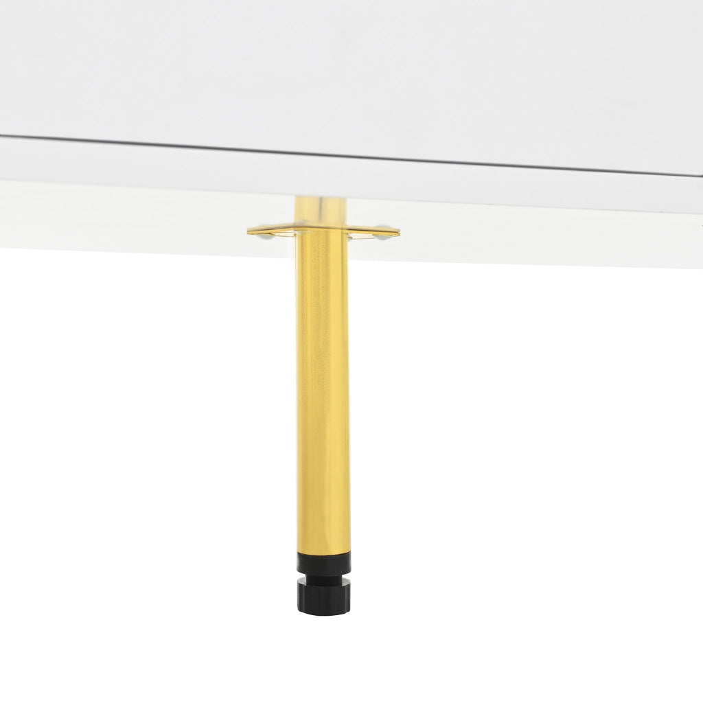 Cassettiera con Ante in Vetro e Cassetti ¨C MINIMAL ¨C Bianco con Inserti Oro, Soggiorno