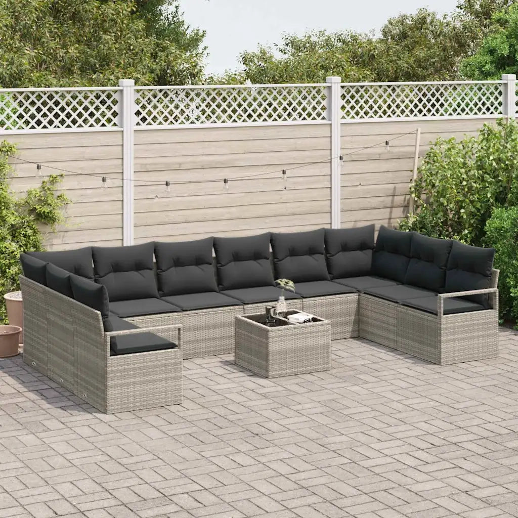 Set di divani con cuscino 11 pcs Grigio chiaro polyrattan