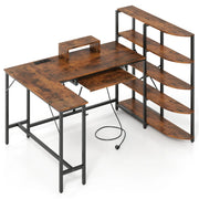 Scrivania a L con libreria e stazione di ricarica 160 x 108 x 109,5 cm design ergonomico moderno legno ingegnerizzato marrone rustico 20_0010907