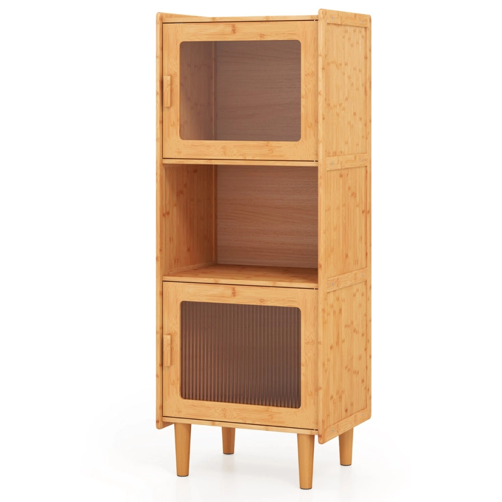 Mobile da cucina a 3 cubi con scomparto aperto 2 ante in acrilico, Mobile in bamb¨´ per Soggiorno Naturale