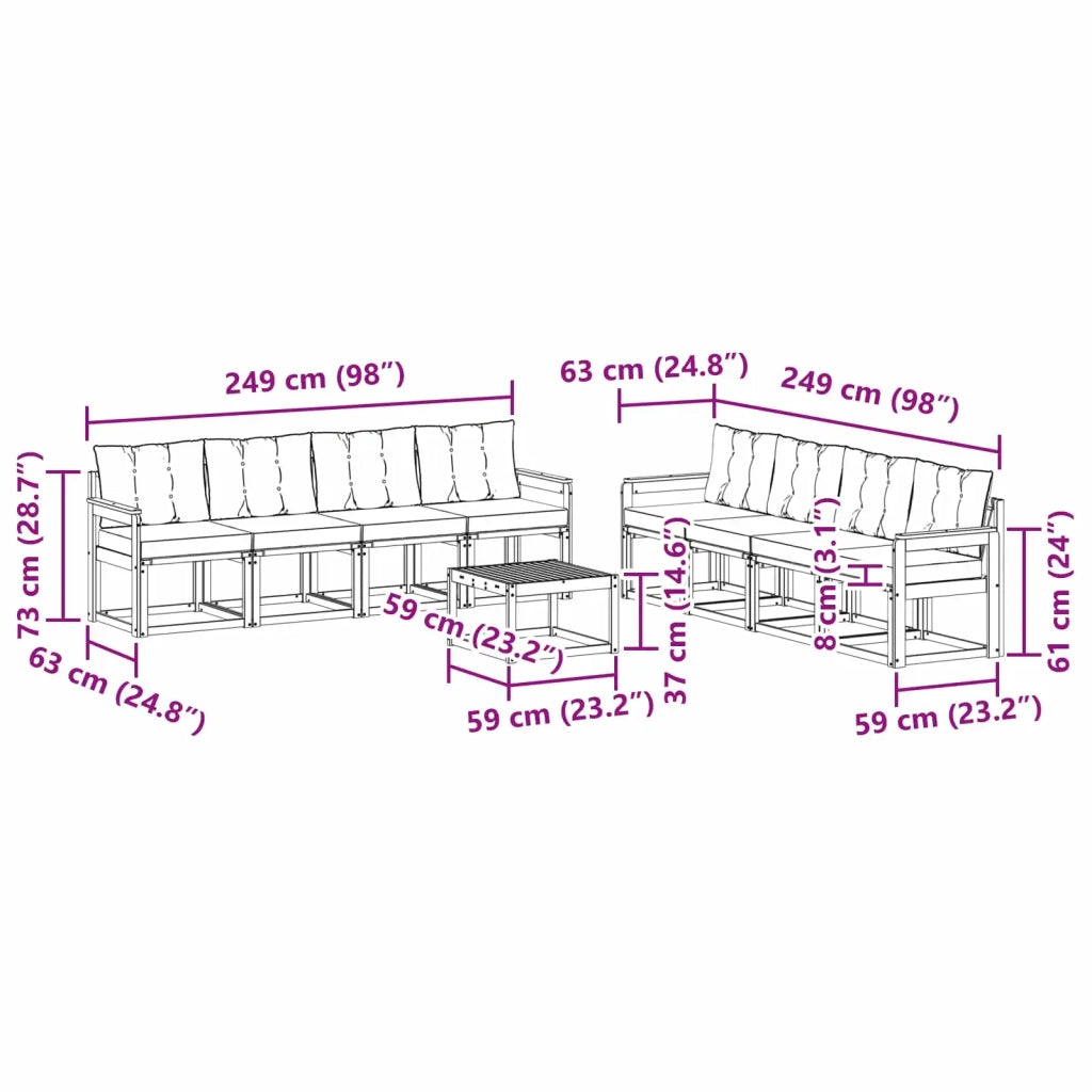 Set di divani da esterno 9 pcs Bianco e Grigio Chiaro 3389325