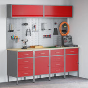 Set di 10 mensole per cabinet in MDF rosso e metallo