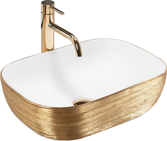Lavabo Da Appoggio Rea Belinda White Gold Brush