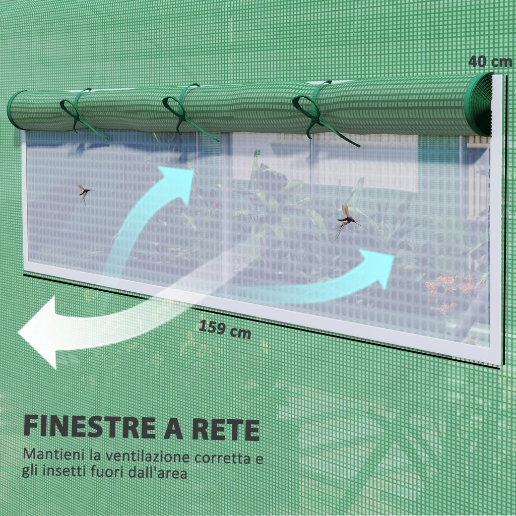 Serra a Tunnel con 3 Porte Avvolgibili e 6 Finestrelle, in Acciaio Zincato e PE, 6x3x2 m, Verde