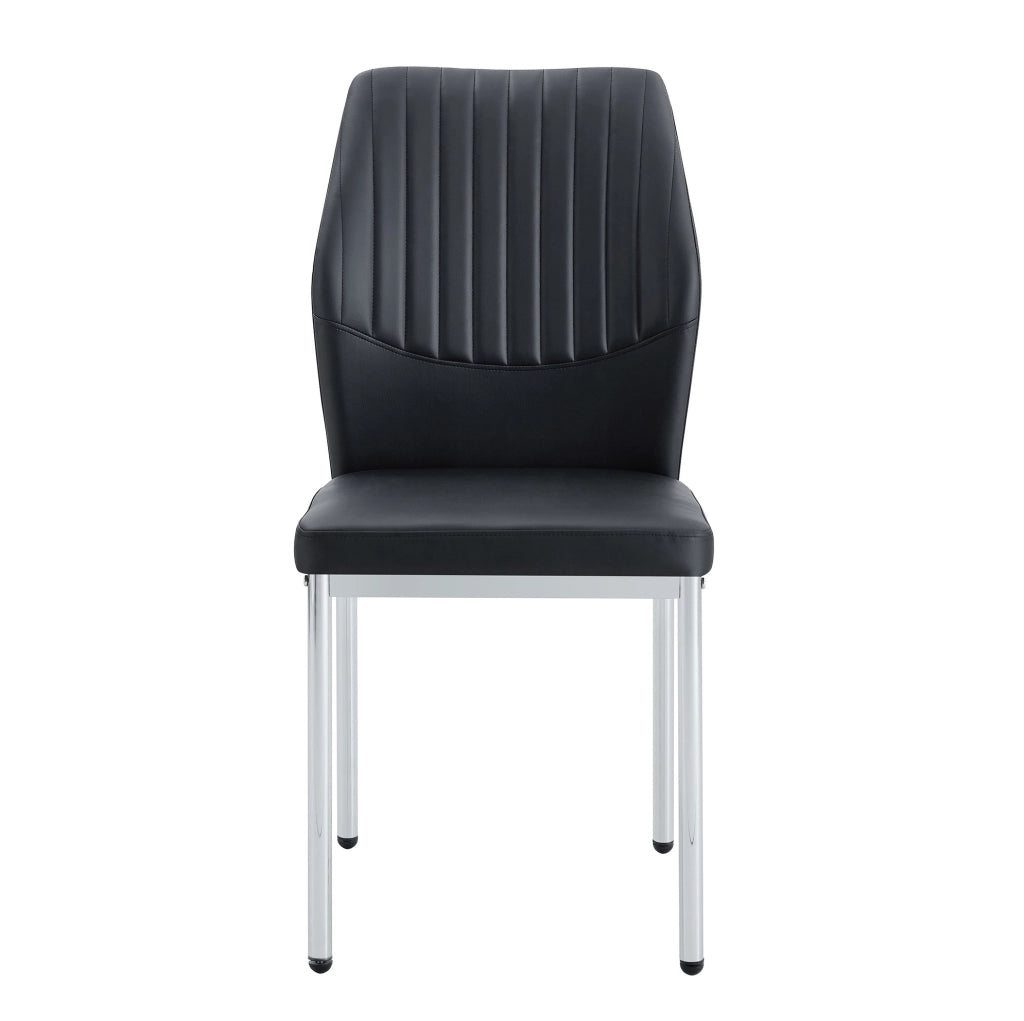Set di 4 sedie da pranzo moderne in PU nero con gambe in metallo argento; altezza 93 cm