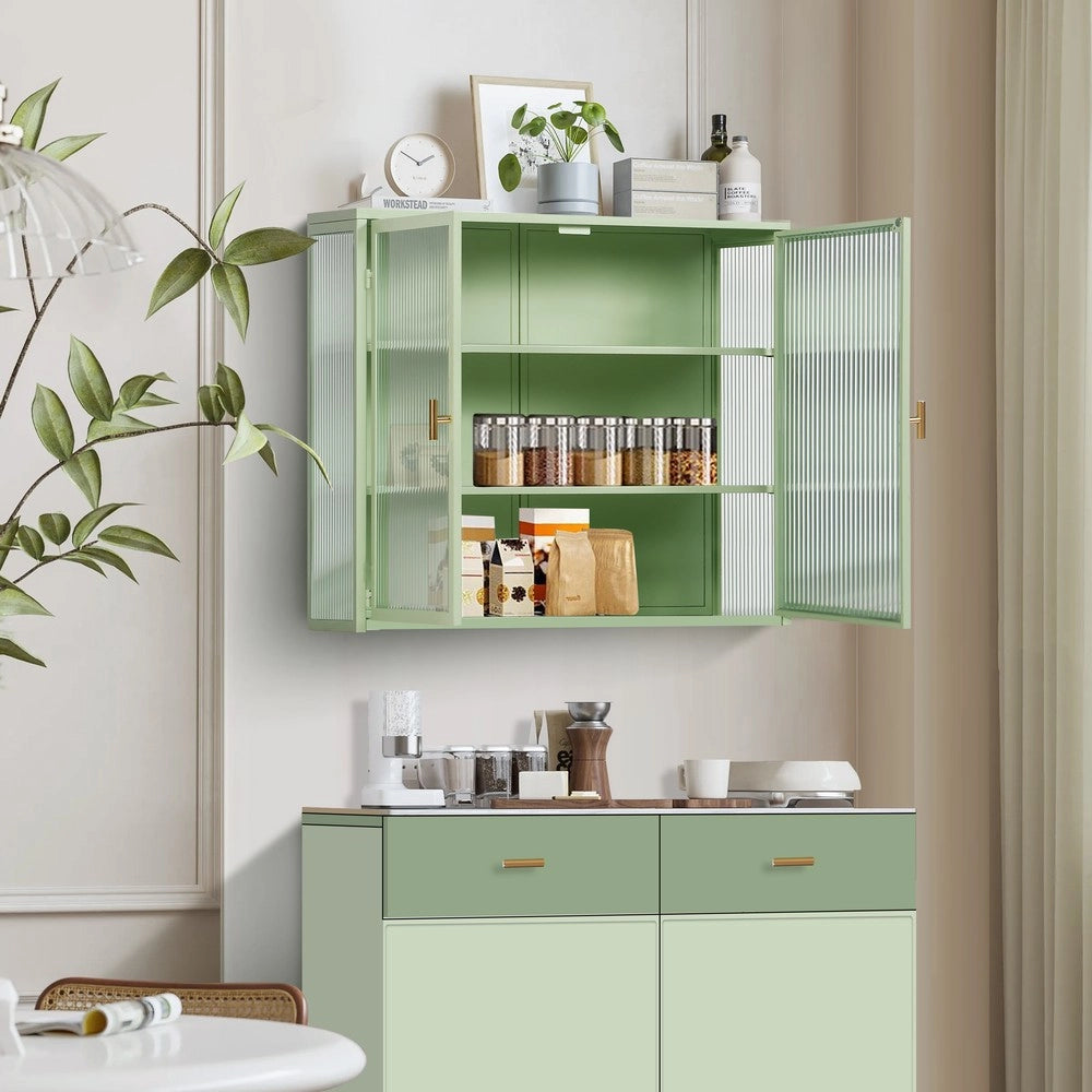 Armadio a Muro 2 Ante in Vetro con Ripiani ¨C MINIMAL ¨C Verde