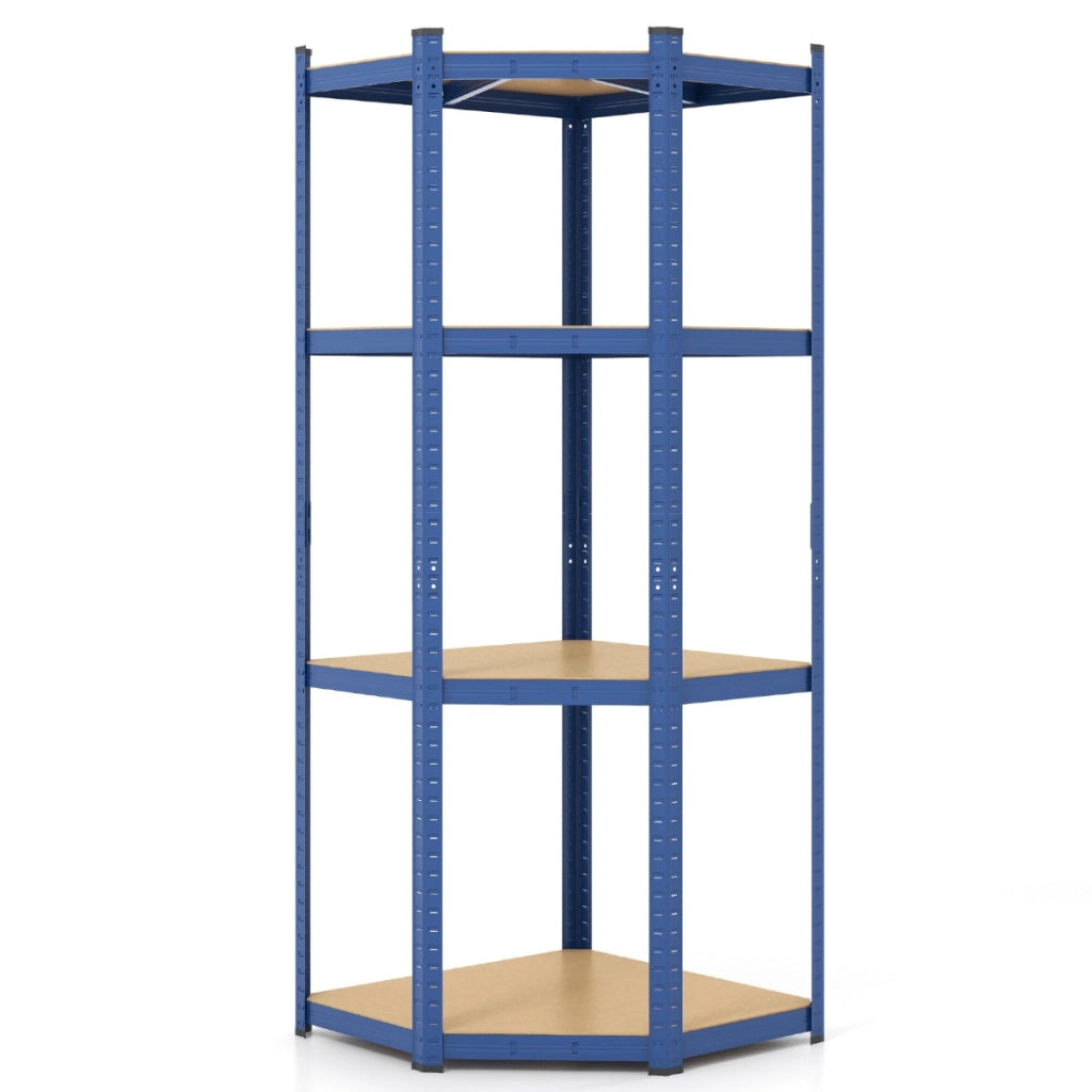 Scaffale ad angolo a 4 ripiani con portata di 720kg-Scaffalatura regolabile per l'archiviazione in garage Blu