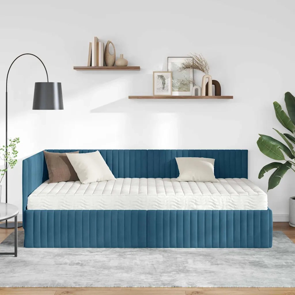 Struttura Letto Angolare con Materasso 2 pcs Blu Velluto 3393827