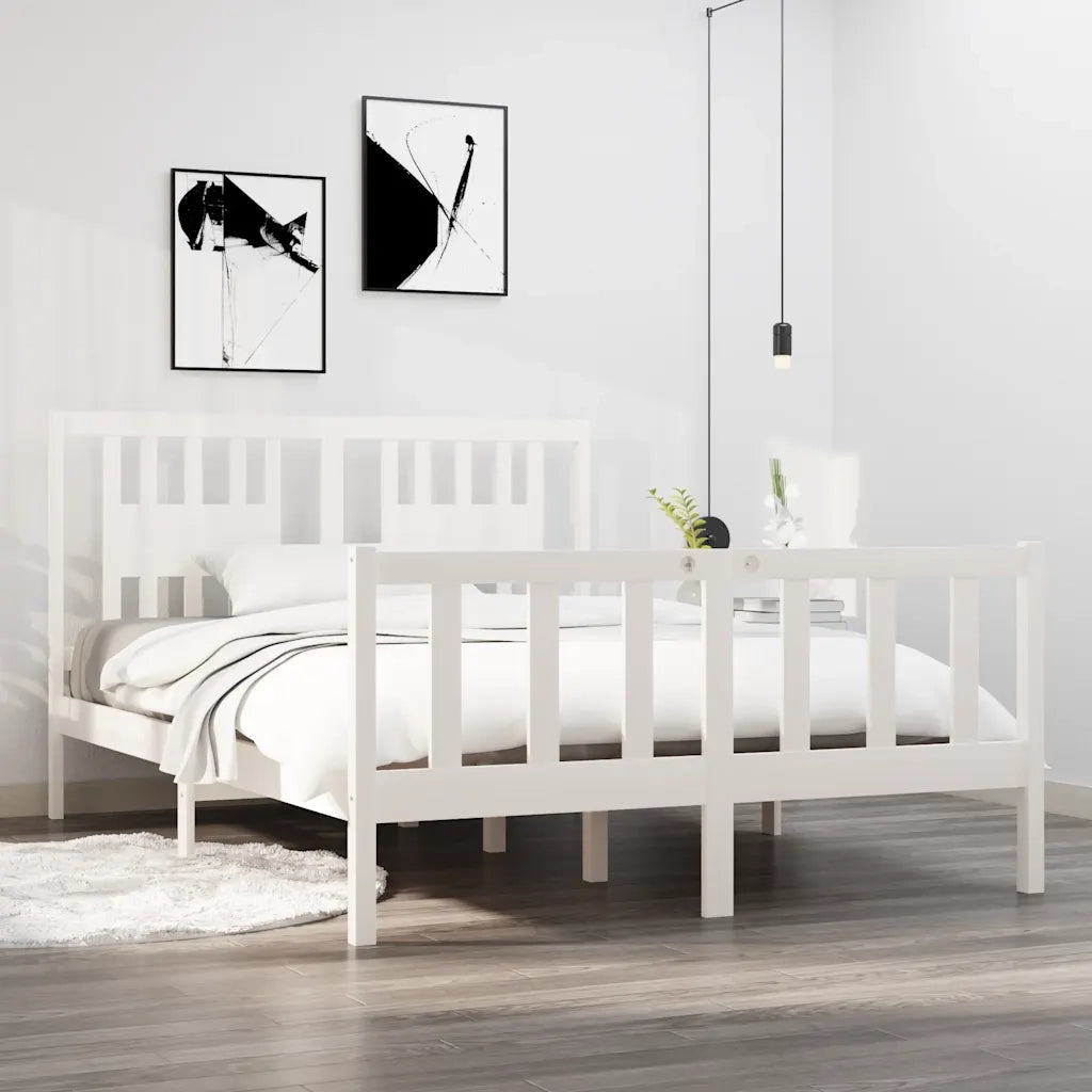 Giroletto-Struttura Letto Bianco in Legno Massello 140x190 cm 701934