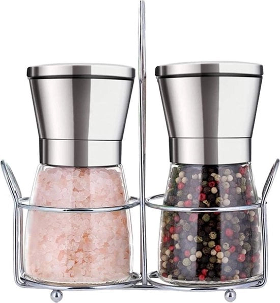 Set di macinazione pepe e sale con regolazione della finitura e base in metallo per pepe, sale, peperoncino e altri aromi