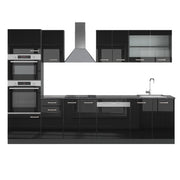 Vicco Cucina componibile Nero lucido/antracite 300 cm con armadio alto, PL Antracite