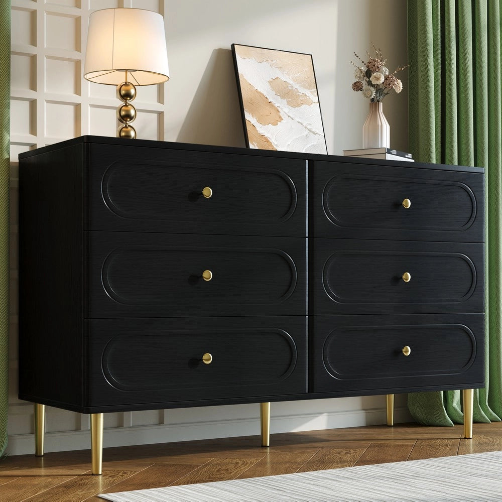 Credenza con 6 Cassetti ¨C MINIMAL ¨C Bianco/Nero, Metallo, Design Moderno per Soggiorno