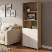 Libreria Arancio, Scaffale da ufficio, Mobile portalibri, Biblioteca, 80x34 h205 cm, Rovere e Bianco