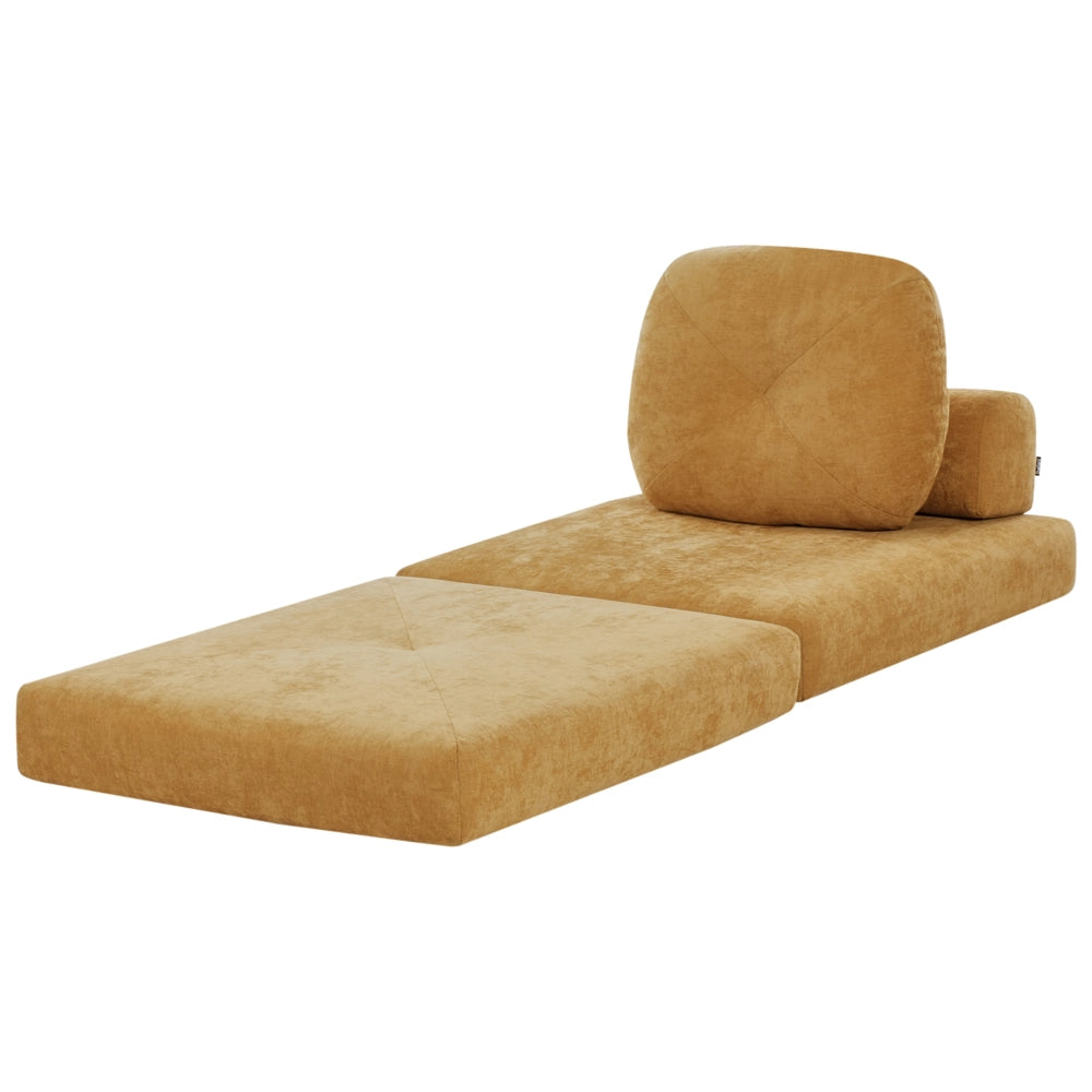 Divano a 1 posto in tessuto di ciniglia Pouf letto singolo per ospiti con cuscino senape stile Moderno