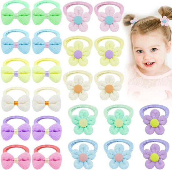 Set di elastici per capelli 24 pezzi - Supporto per capelli senza nodo per bambini - Bende per capelli colorate - Strisce per capelli - Adatto per bambini e piccoli bambini