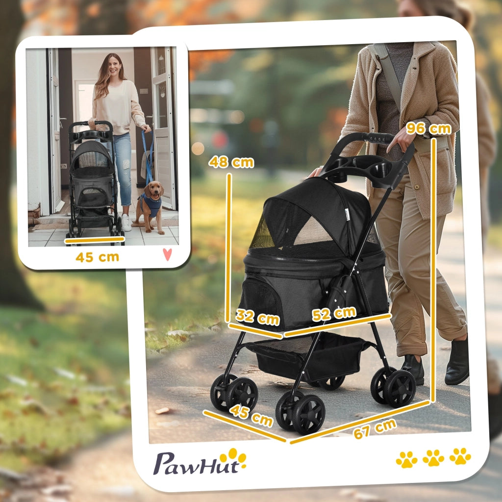 Passeggino per Cani Piccoli Pieghevole con Guinzaglio e Cestino Nero