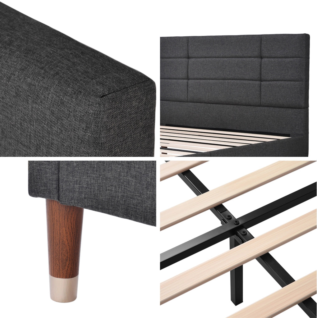 Letto matrimoniale 140x200 cm imbottito con rete a doghe; grigio; struttura in legno