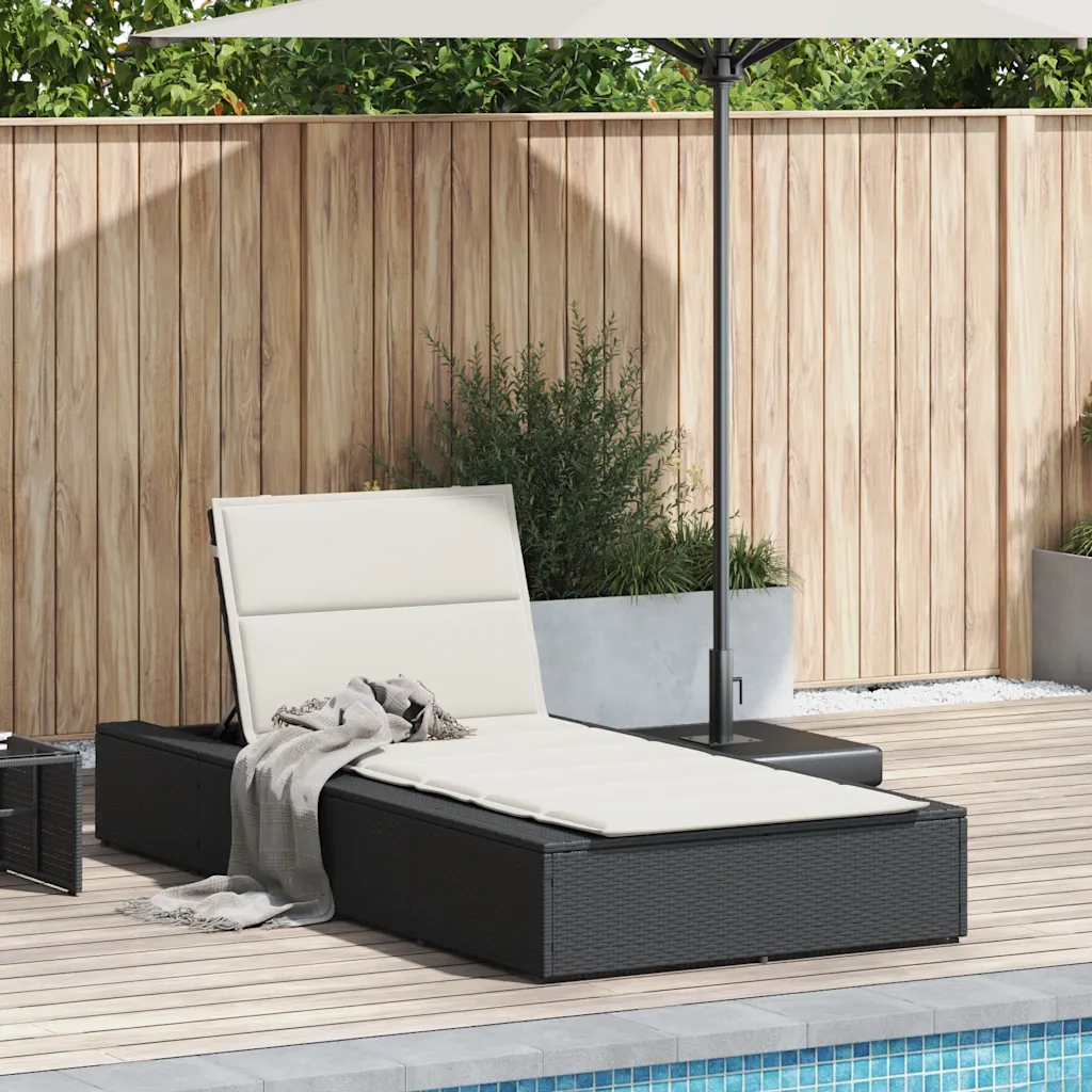 Lettino Prendisole con Cuscino Galleggiante Nero in Polyrattan 4104202
