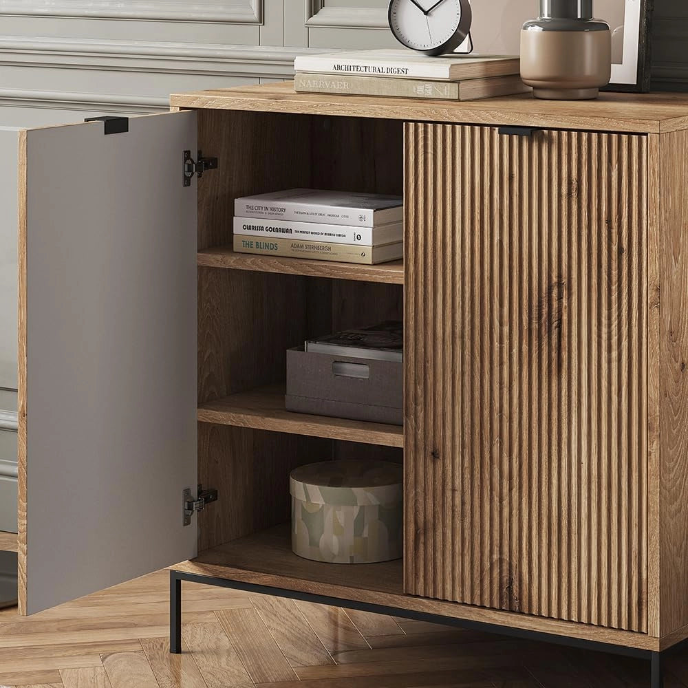 Cassettiere Eliza, Quercia vichinga, 42 x 81.2 cm con 2 porte, Meccanismo push-to-open e superficie facile da pulire