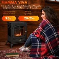 Camino Bioetanolo Stile Classico in Acciaio, Bruciatore da 1.2L per 3 Ore di Durata, 45x28x54cm, Nero