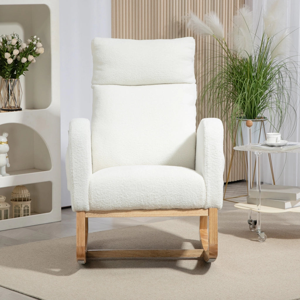 Poltrona a dondolo relax ¨C Xylo ¨C tessuto crema con struttura in legno