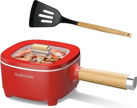 Pentola elettrica 2L - Pentola multifunzionale ceramica per steak, uovo, ramen, avena e zuppa - 24 cm - Rosso