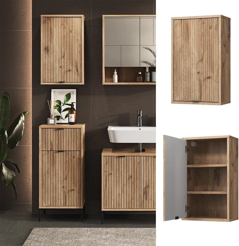 Mobile da bagno Eliza, Quercia vichinga, 40 x 65 cm con una porta, adatto per l'installazione a parete per riporre accessori da bagno