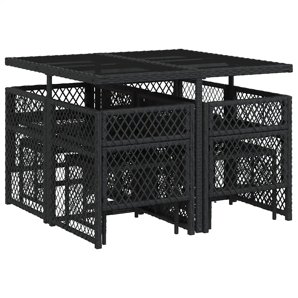 Set da Pranzo da Giardino 9 pz | Set Salotto da Giardino con Cuscini Nero in Polyrattan