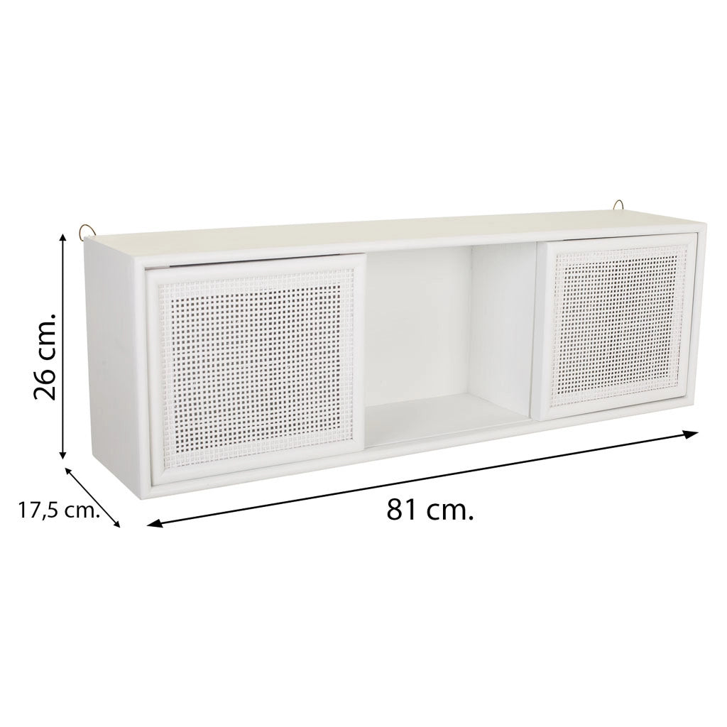 Scaffale da parete in legno bianco e griglia 81x17,5x26h