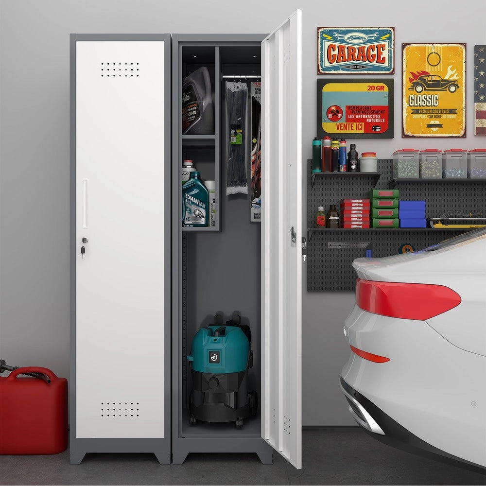 Armadio di pulizia e stoccaggio metallico sottile - Zephmum - Con porta a blocco, ripiani e barra appendiabiti, organizzatore alto 65 pollici per cucina, dispensa, ufficio, negozio e garage