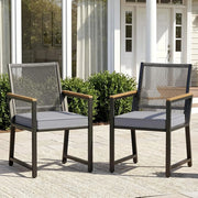 Set di 2 sedie da giardino in rattan, resistenti alle intemperie, con braccioli in WPC, sedie per esterni con cuscino rimovibile, sedie da pranzo in metallo, portata fino a 160 kg, per