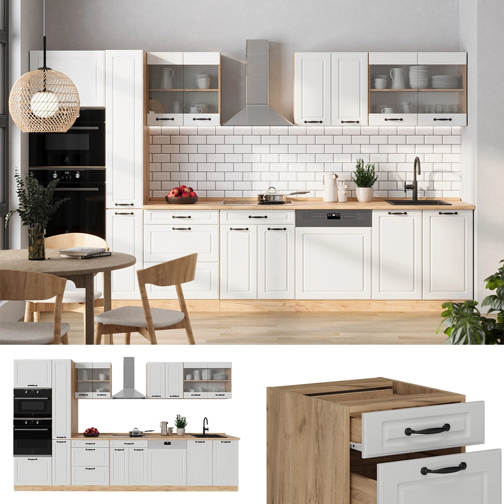 Vicco Cucina completa  Casa di campagna bianca/quercia dorata 350 cm , PL Rovere