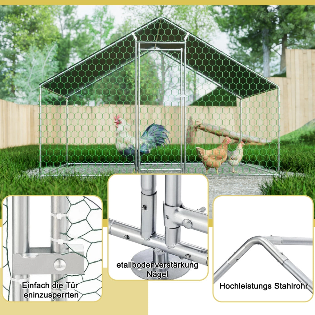 GABBIA PER POLLI 3x2x2 m Acciaio zincato Argento con serratura