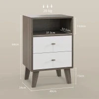 Set di 2 Comodini Moderni per Camera da Letto con 2 Cassetti e Vano Aperto, 40x34x64cm, Grigio