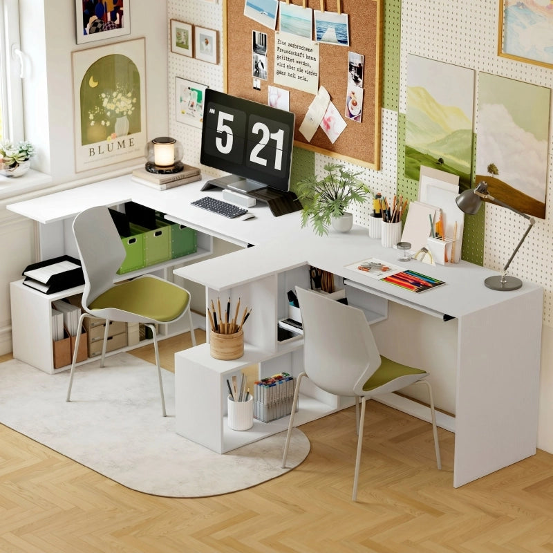 SCRIVANIA Angolare 90x50 cm + 100x30 cm Bianca