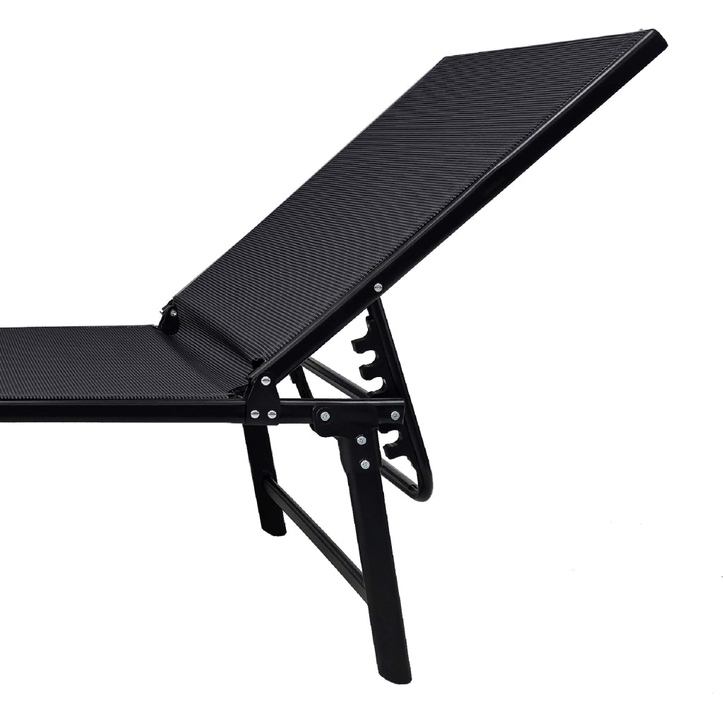 Lettino Prendisole Pieghevole Professionale in Acciaio e Textilene 182x63 cm – Schienale Regolabile 5 Posizioni, Struttura Robusta, Ideale per Giardino, Piscina e Relax Nero