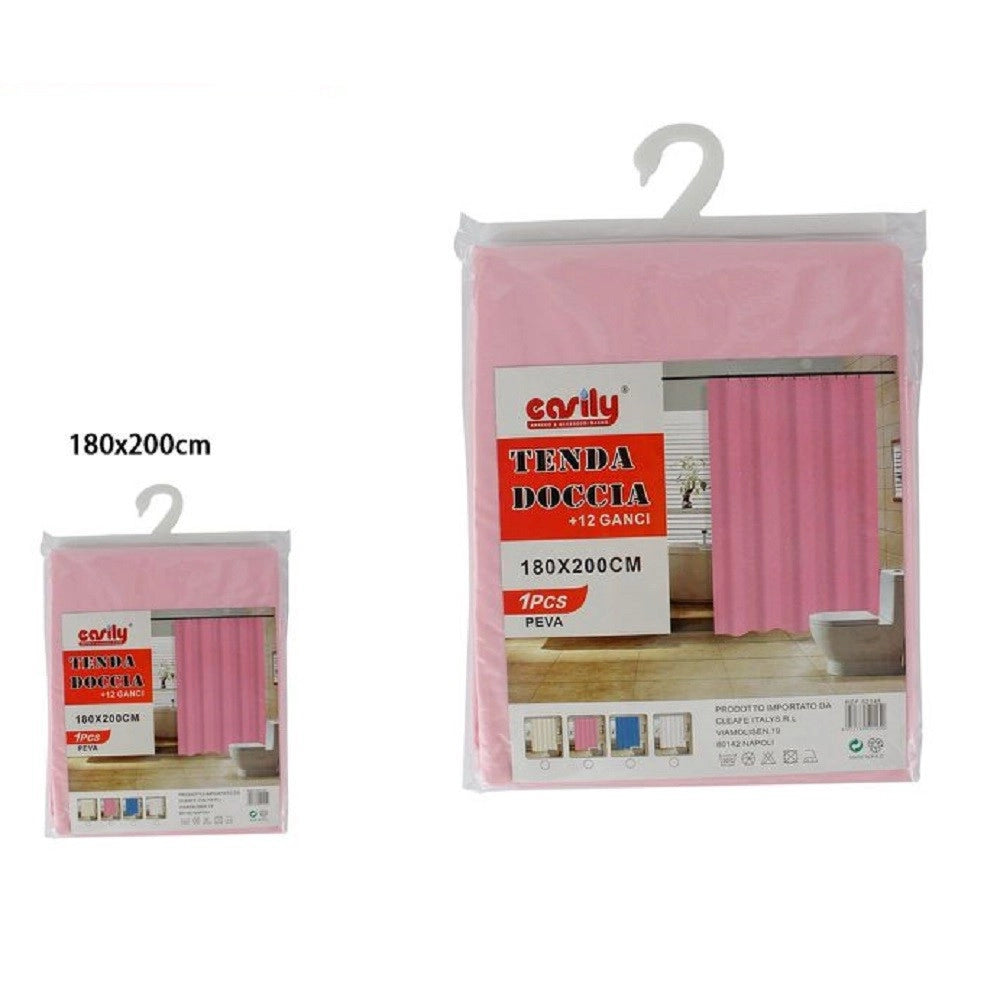 Trade Shop - Tenda Per Doccia Vasca Da Bagno Impermeabile Peva 12 Ganci Rosa 180x200cm 52145 -