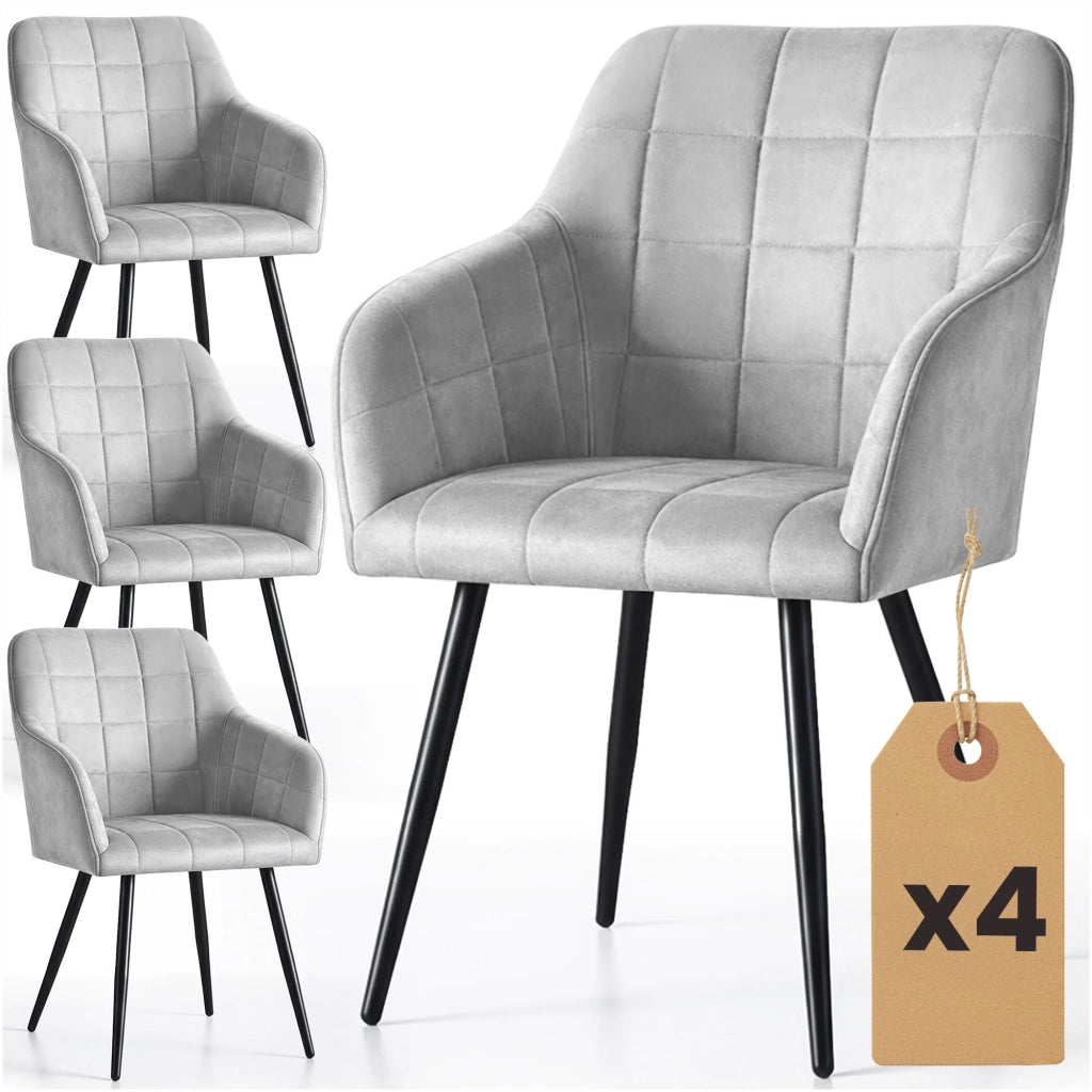 Set di 4 Sedie imbottite con cuciture quadrate LUXANO Grigio gambe nere