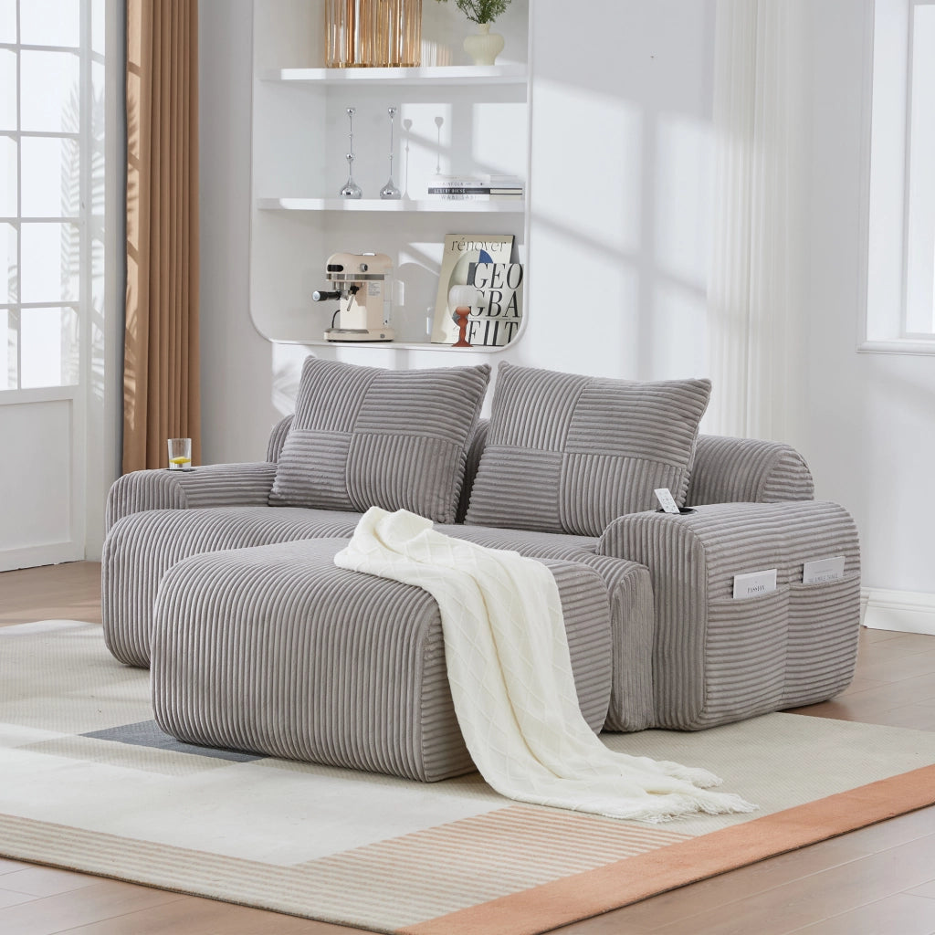 DIVANO Modulare 2 posti 200x174x80 cm in corduroy grigio chiaro
