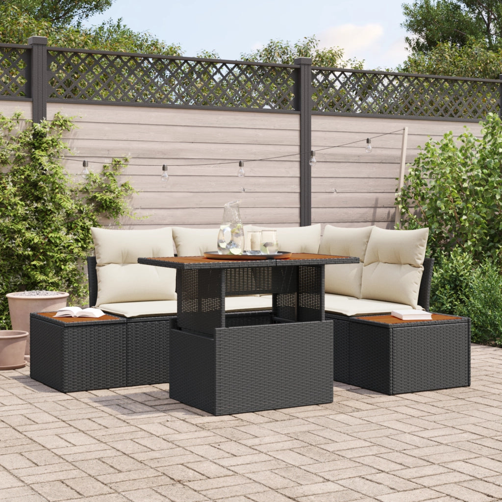 Set di divani da giardino  5 pezzi con cuscini Rattan nero