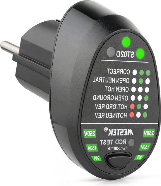 Tester automatico di cavo - Tester di protezione RCD - Test di neutralità - Detector di polarità - Test di fase neutrale - Presa di corrente tipo EU