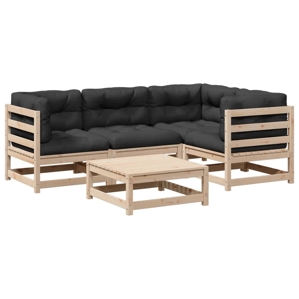 Set Divani Giardino 5 pz con Cuscini in Legno Massello di Pino 3299423